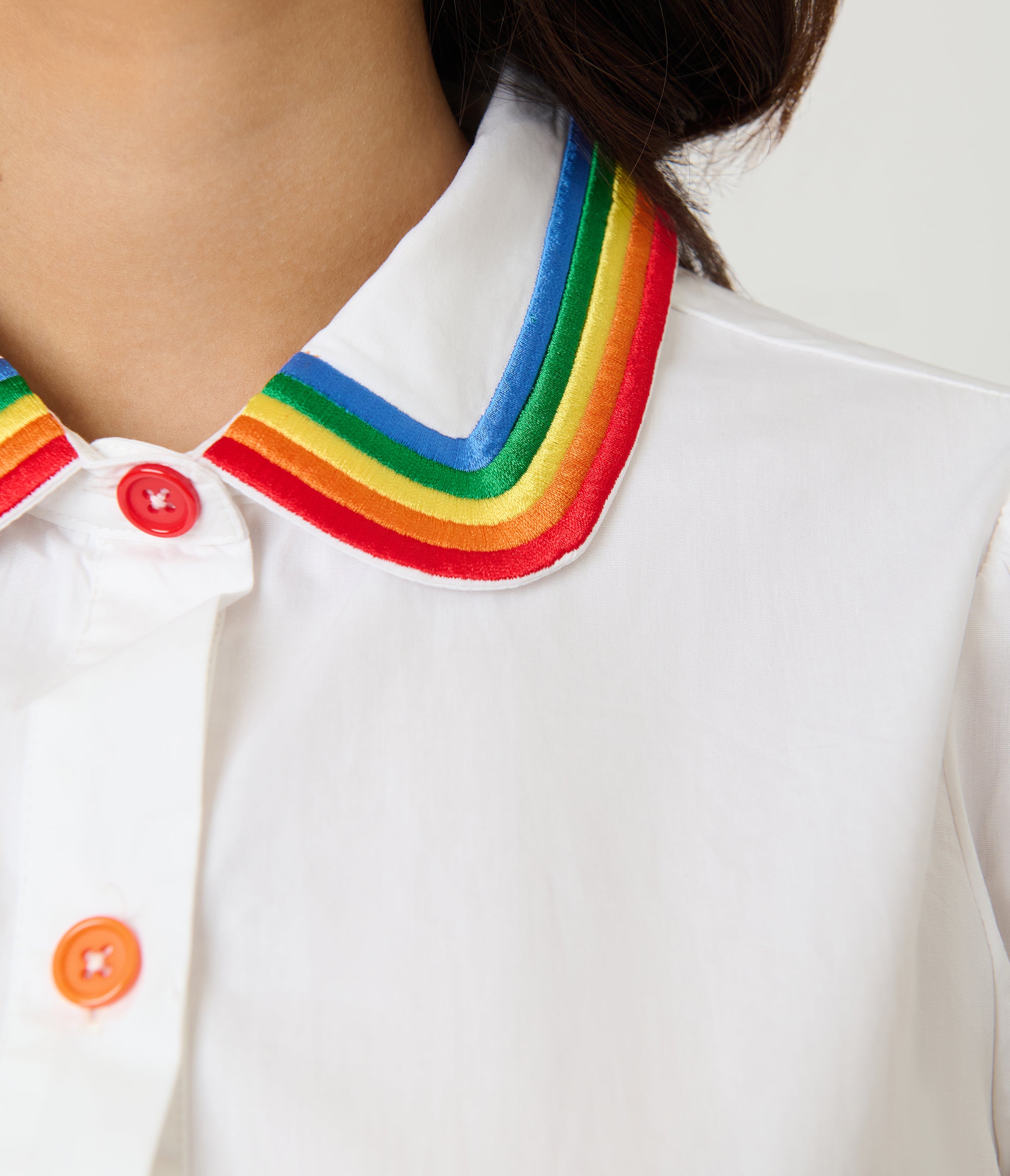 Unique Vintage White Rainbow Embroidered Collar Blouse
