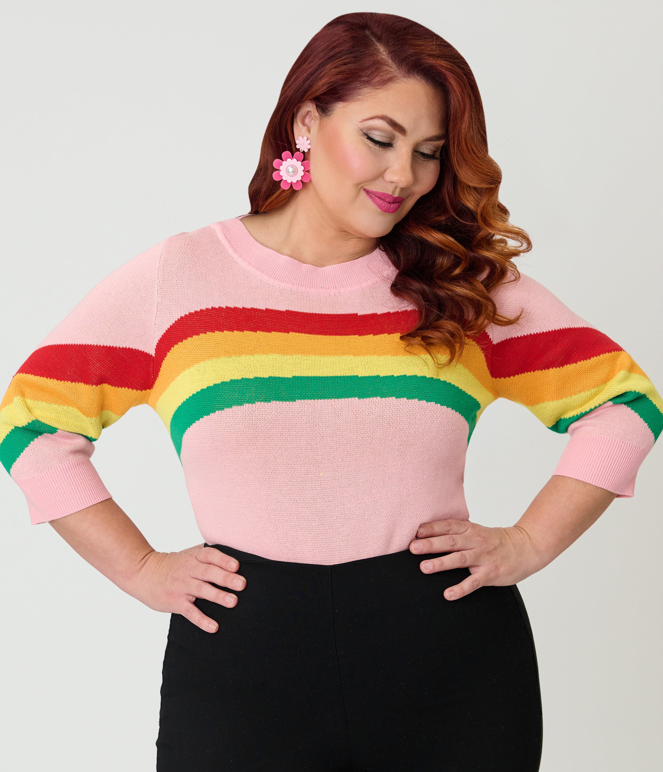 Unique Vintage Plus Size Pink Rainbow Stripe Minou Sweater