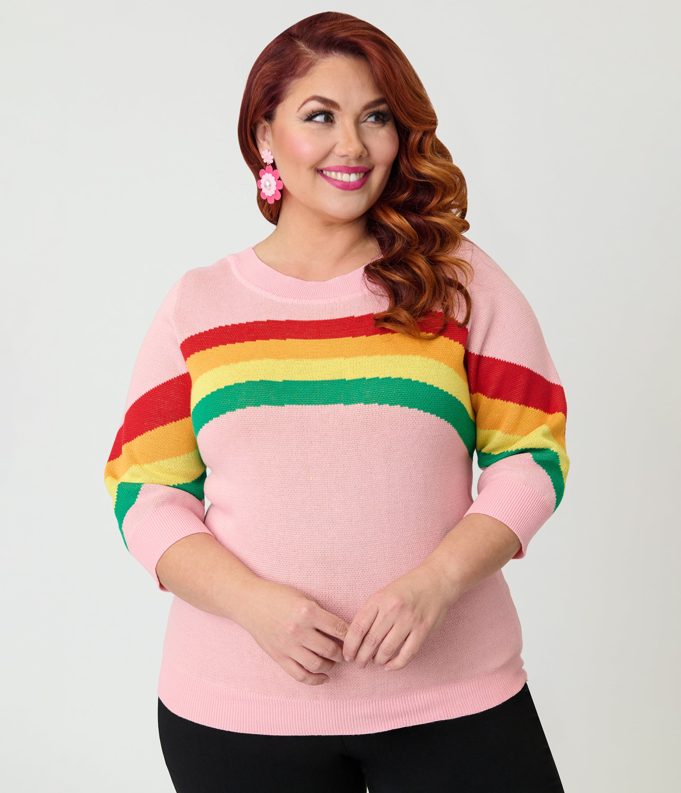 Unique Vintage Plus Size Pink Rainbow Stripe Minou Sweater