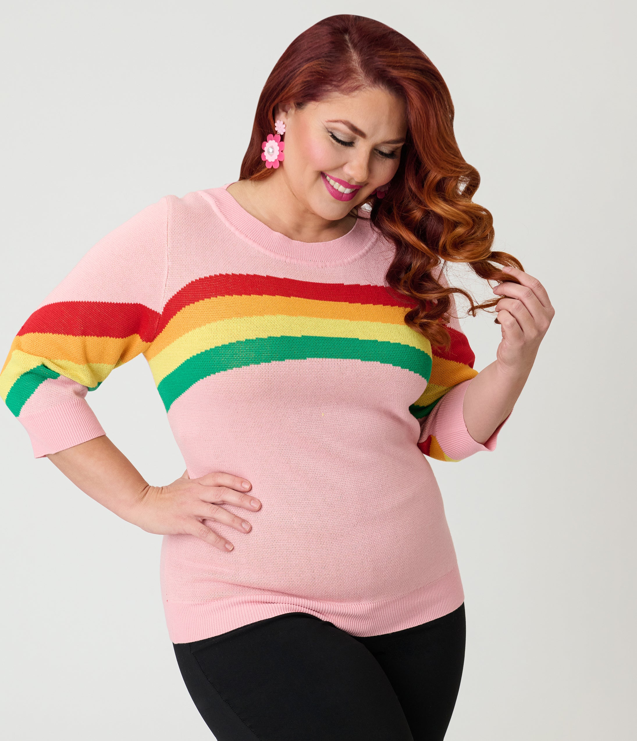 Unique Vintage Plus Size Pink Rainbow Stripe Minou Sweater