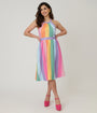 Unique Vintage Pastel Rainbow Stripe Lombard Swing Dress