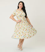 Unique Vintage Green Easter Bunny Print Swing Dress