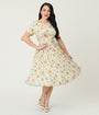 Unique Vintage Green Easter Bunny Print Swing Dress