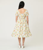 Unique Vintage Green Easter Bunny Print Swing Dress