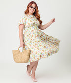 Unique Vintage Plus Size Green Easter Bunny Print Swing Dress