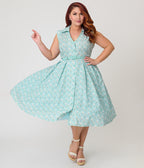 Unique Vintage Plus Size Blue & Goose Print Cotton Shirt Swing Dress