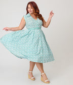 Unique Vintage Plus Size Blue & Goose Print Cotton Shirt Swing Dress