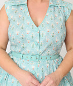 Unique Vintage Plus Size Blue & Goose Print Cotton Shirt Swing Dress