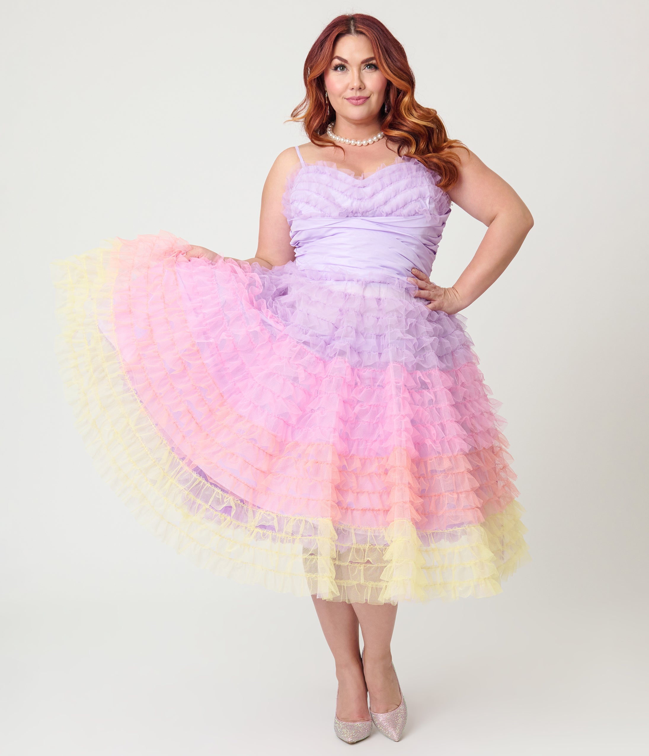 Unique Vintage Plus Size Ombre Sunset Cupcake Swing Dress