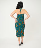 Unique Vintage Green & Tiger Print Leilani Sarong Dress