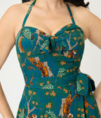 Unique Vintage Green & Tiger Print Leilani Sarong Dress