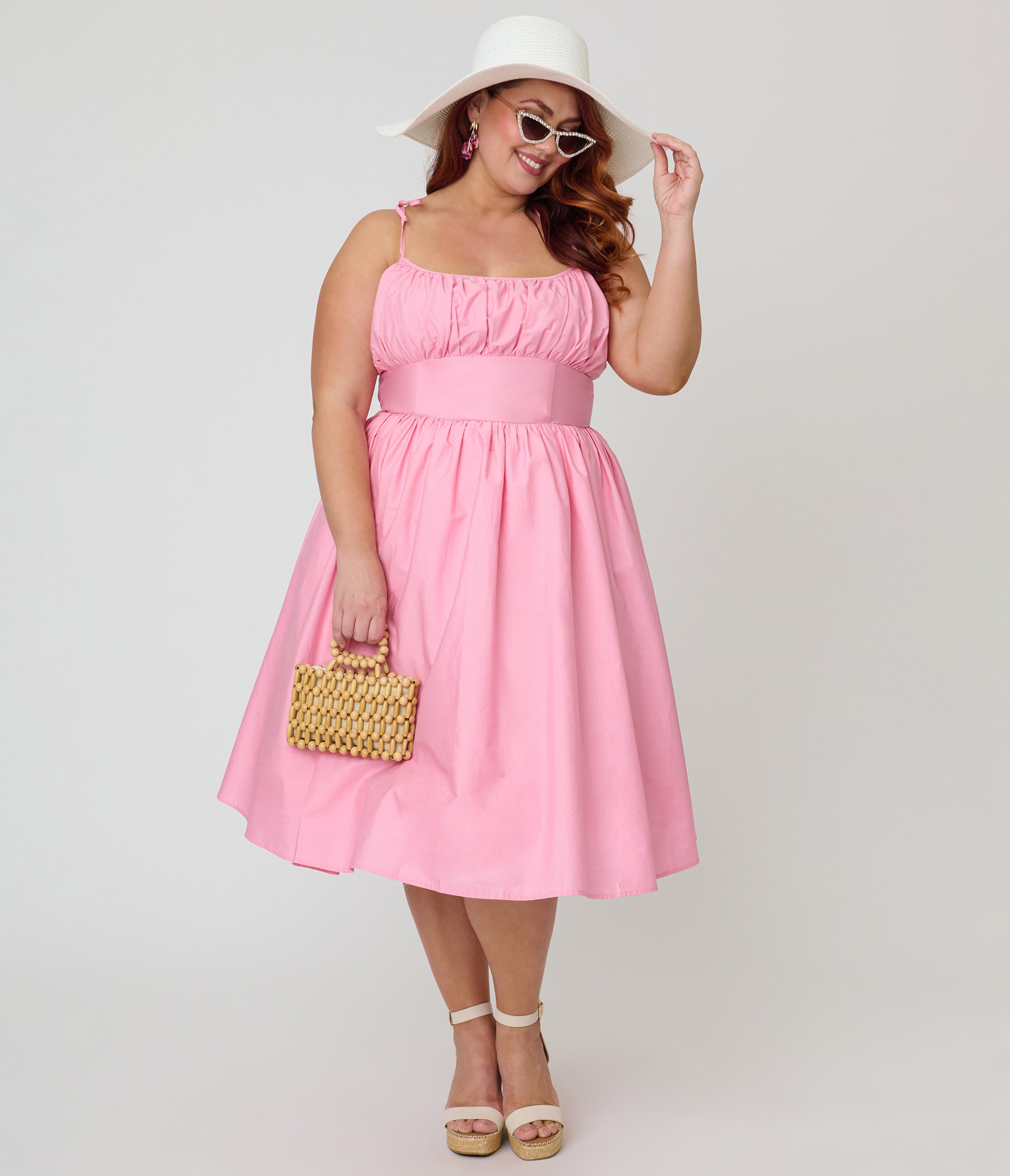 Unique Vintage Plus Size Light Pink Sleeveless Cotton Swing Dress