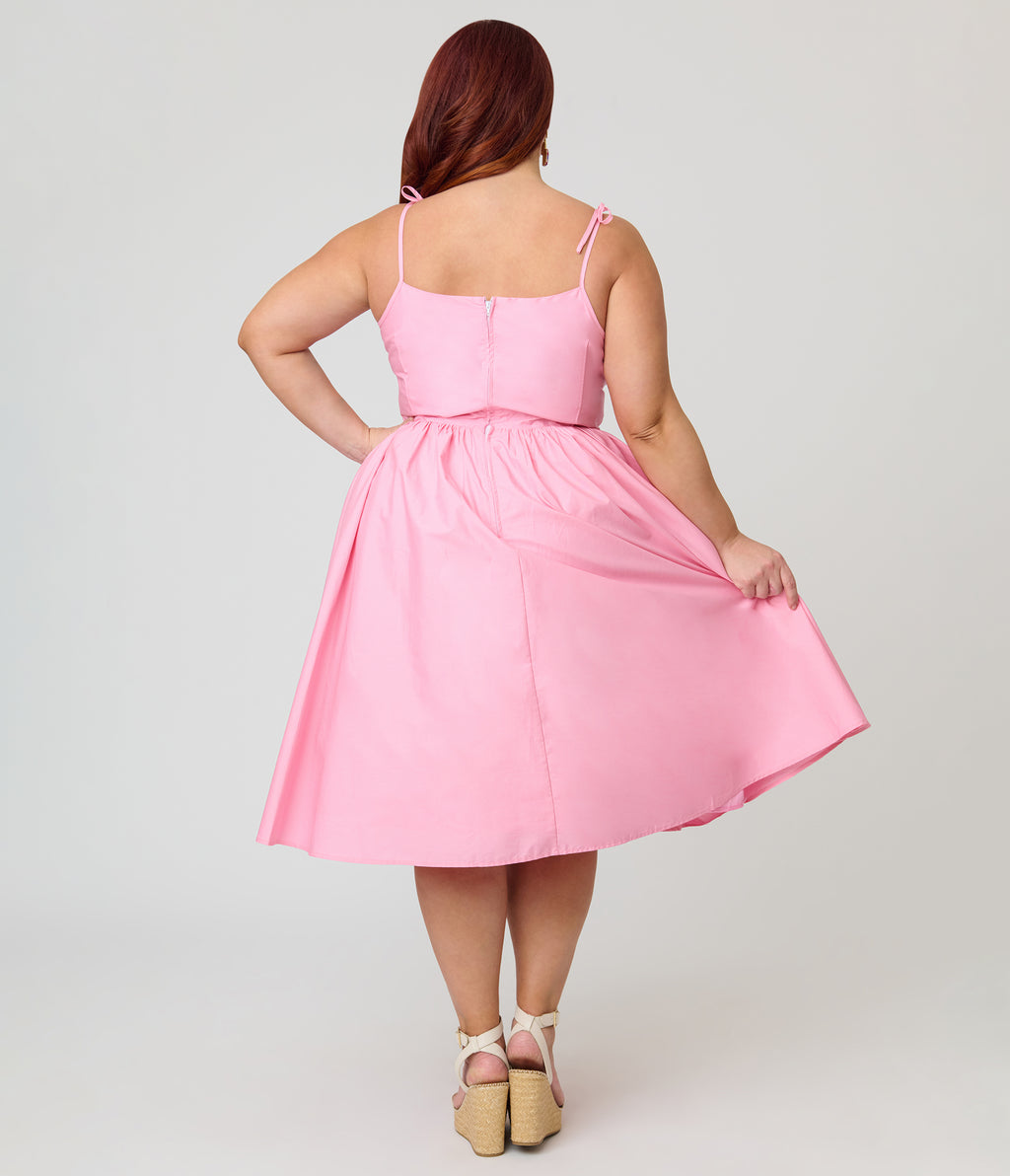 Unique Vintage Plus Size Light Pink Sleeveless Cotton Swing Dress