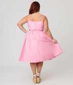 Unique Vintage Plus Size Light Pink Sleeveless Cotton Swing Dress