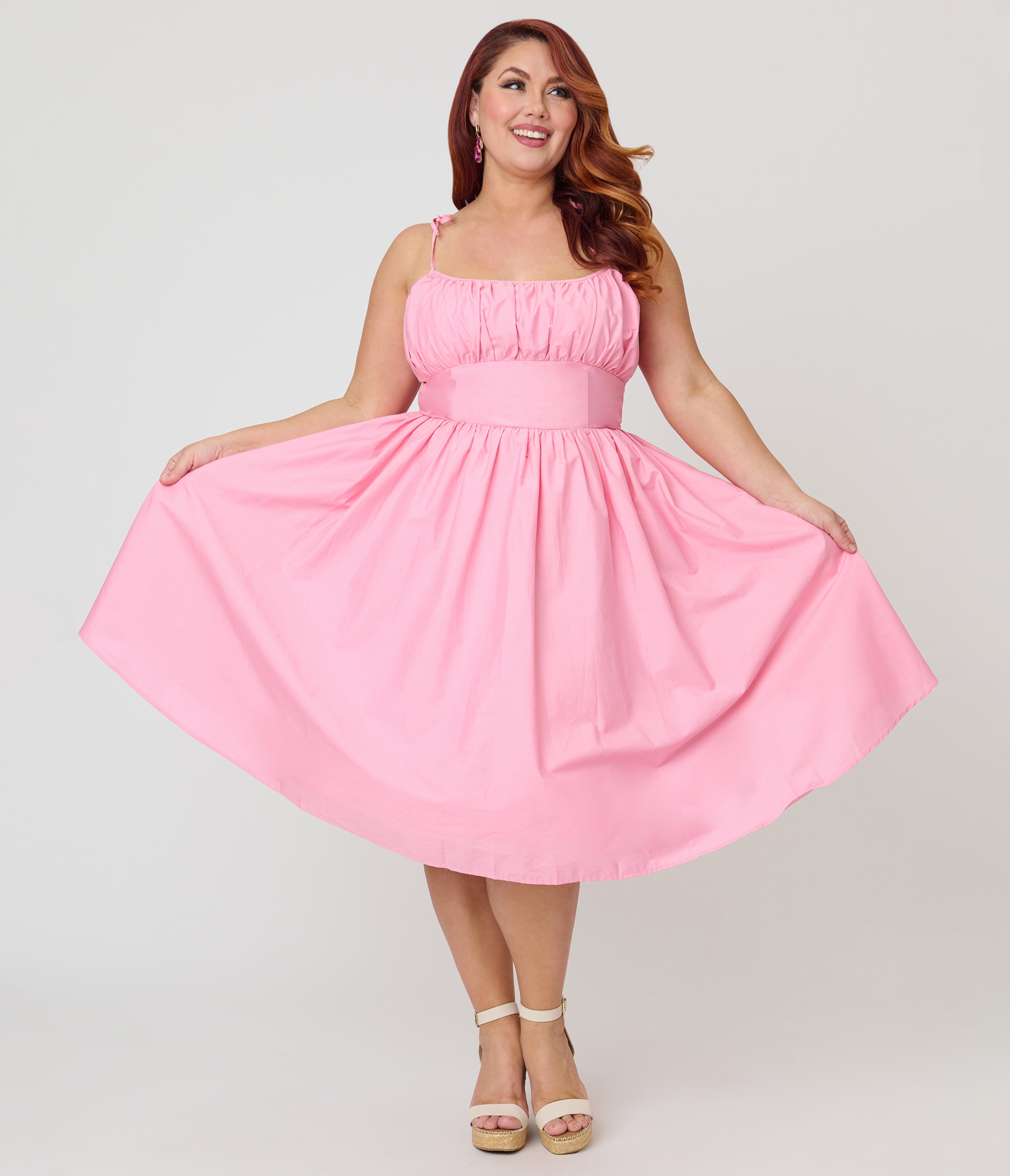 Unique Vintage Plus Size Light Pink Sleeveless Cotton Swing Dress