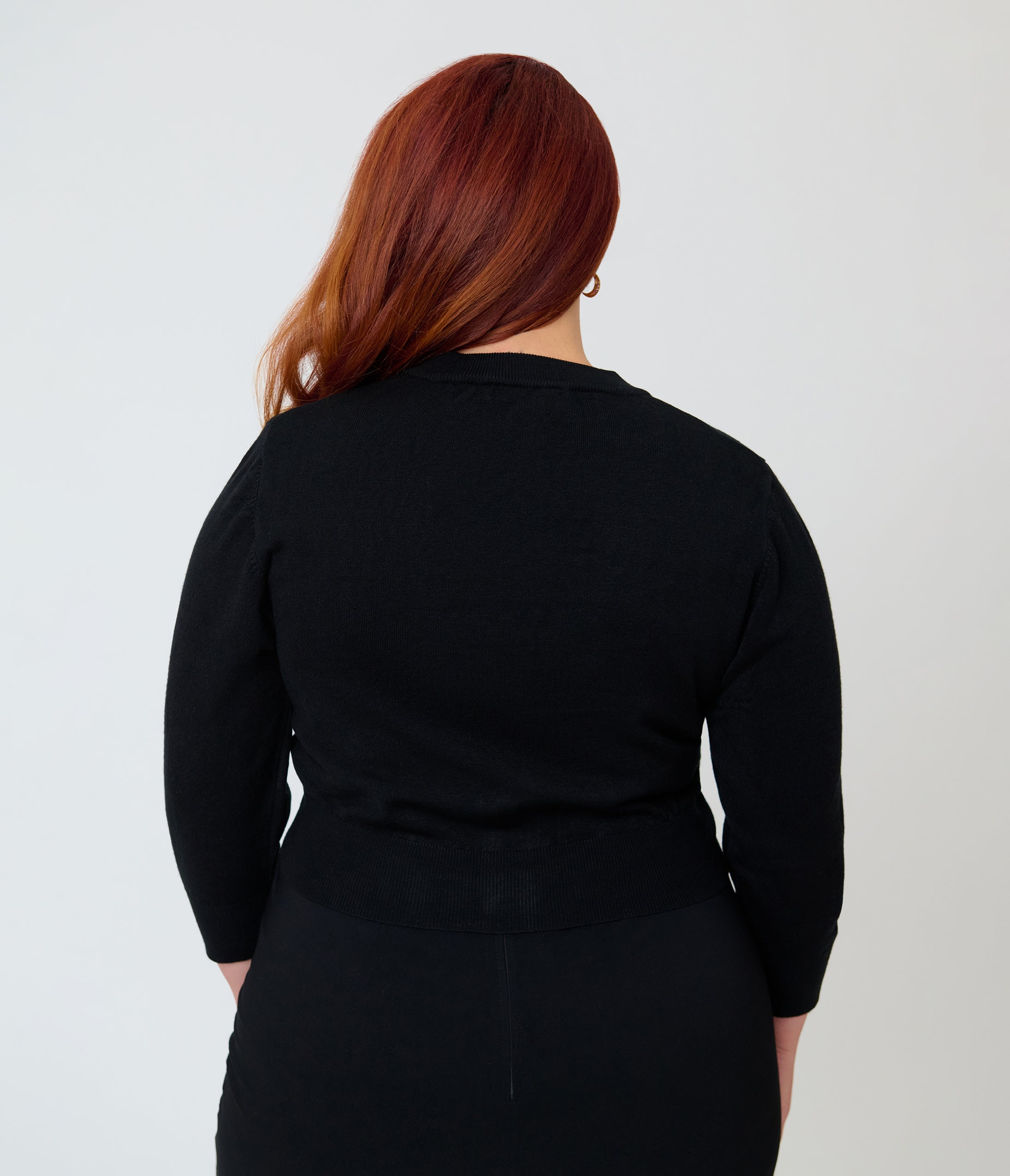 Plus Size Black Three Quarter Sleeve Crop Cardigan