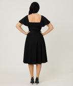 Unique Vintage Black Flutter Sleeve Swing Dress
