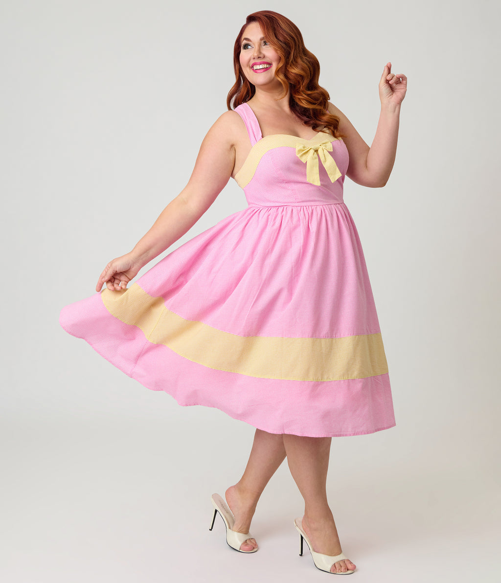 Barbie™ x Unique Vintage Plus Size Picnic Pretty Gingham Swing Dress