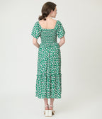 Barbie™ x Unique Vintage Green Ditzy Daisy Smocked Midi Dress