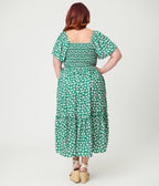 Barbie™ x Unique Vintage Plus Size Green Ditzy Daisy Smocked Midi Dress