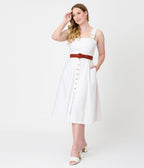 Barbie™ x Unique Vintage White Picnic Perfect Midi Dress