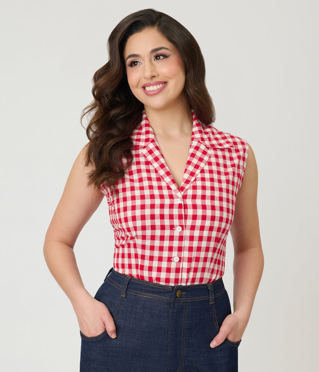 Barbie™ x Unique Vintage Red Gingham Picnic Blouse