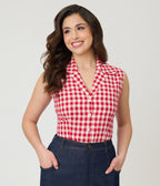 Barbie™ x Unique Vintage Red Gingham Picnic Blouse