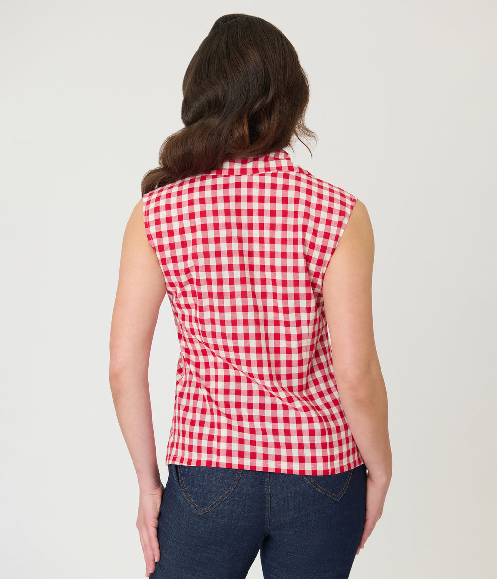 Barbie™ x Unique Vintage Red Gingham Picnic Blouse