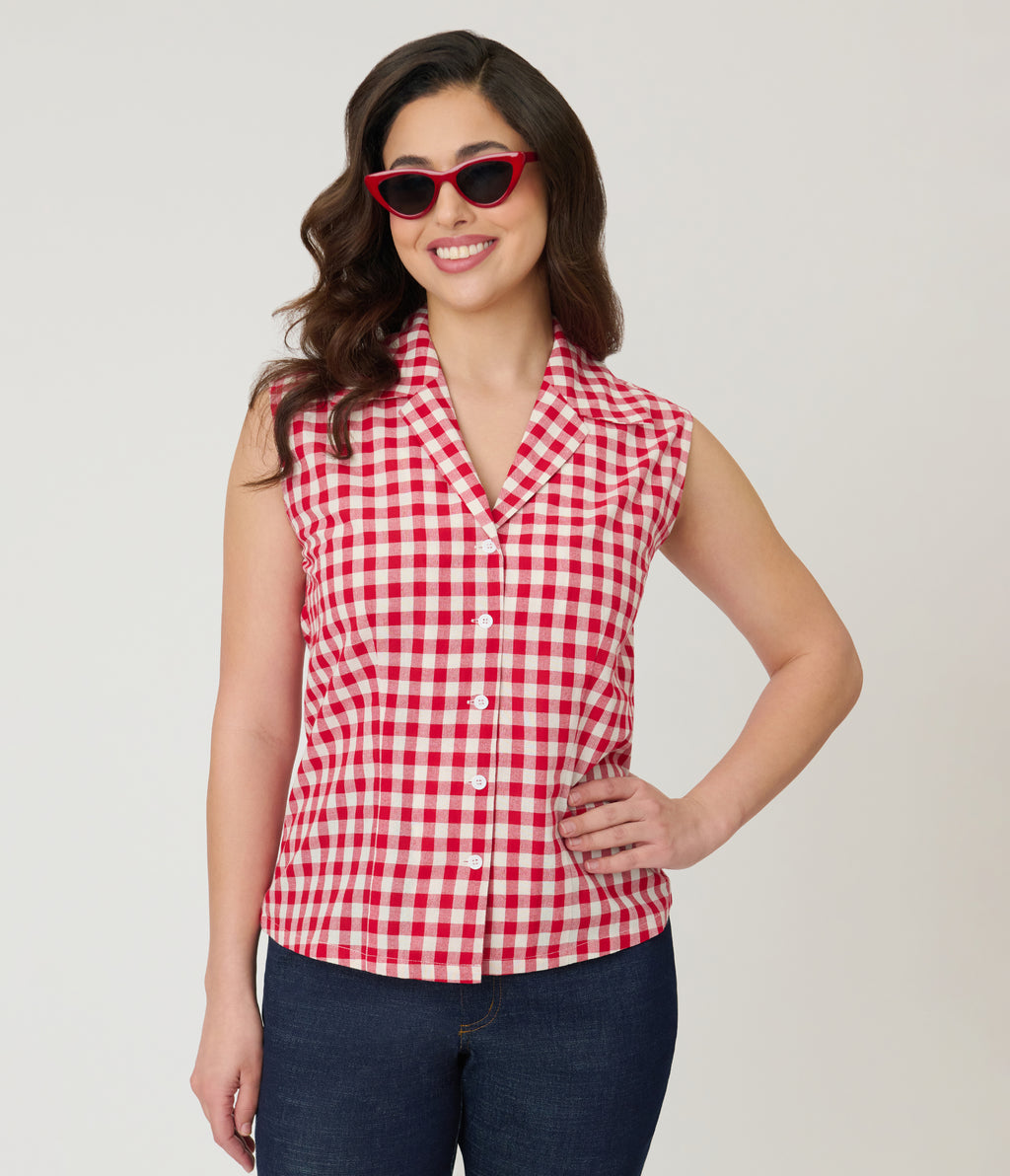 Barbie™ x Unique Vintage Red Gingham Picnic Blouse