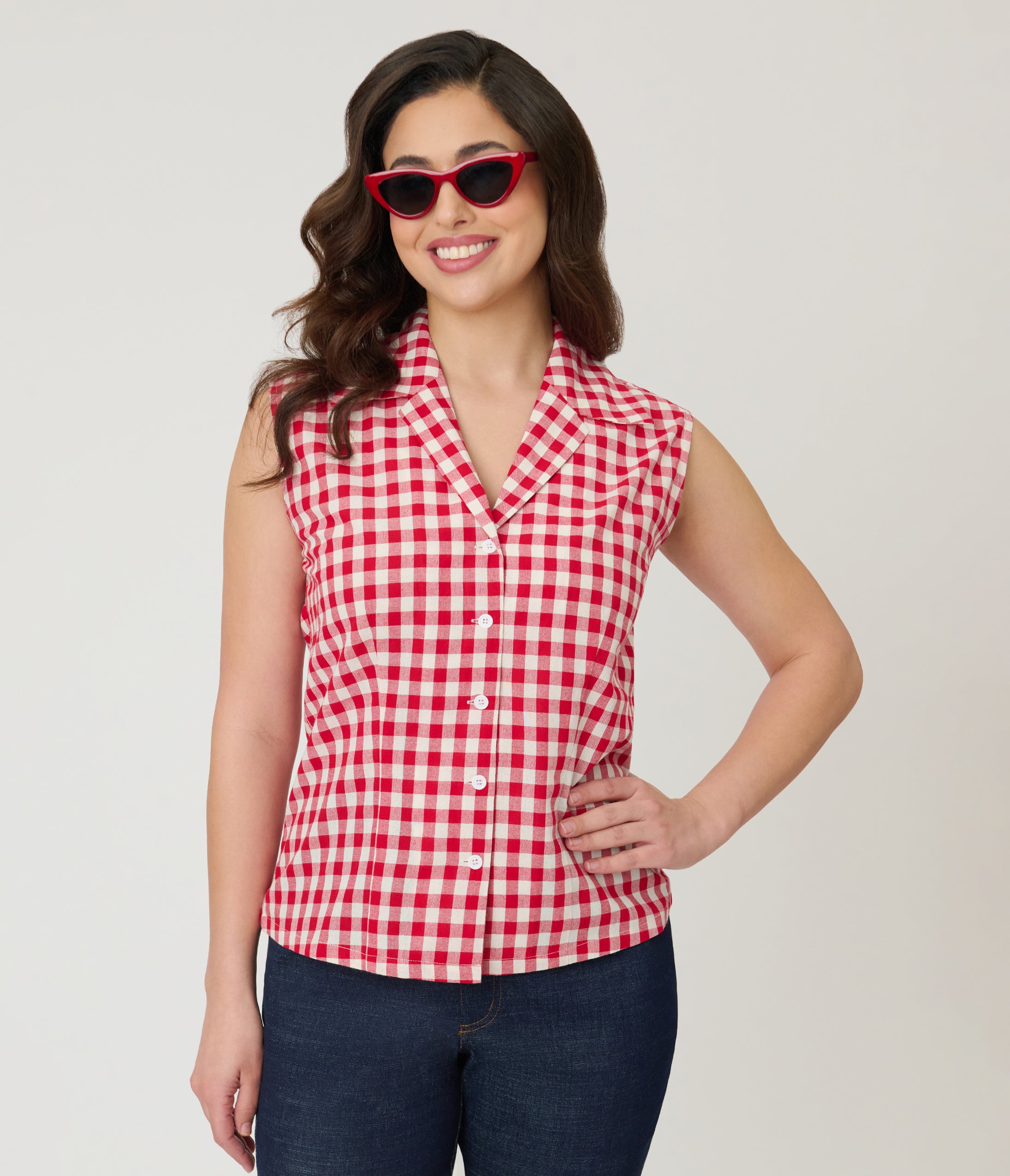 Barbie™ x Unique Vintage Red Gingham Picnic Blouse