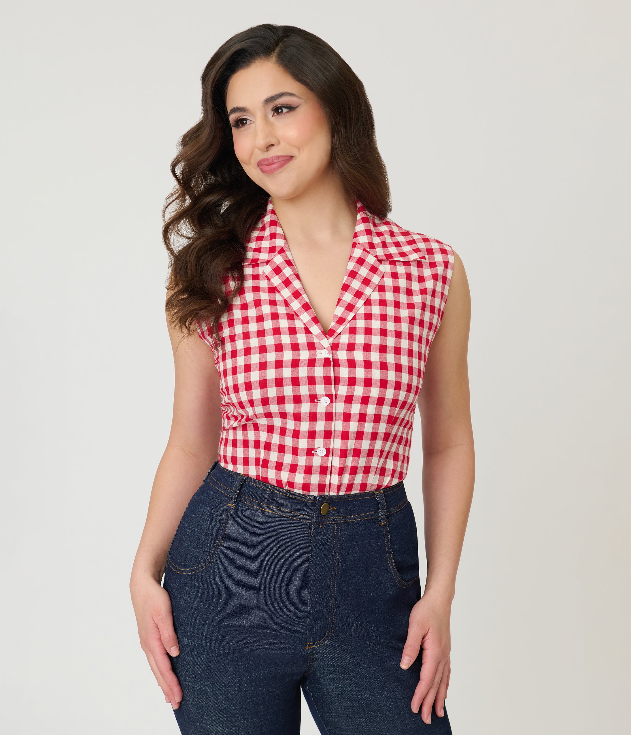 Barbie™ x Unique Vintage Red Gingham Picnic Blouse