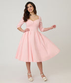 Unique Vintage Light Pink Pin Dot Lamar Swing Dress