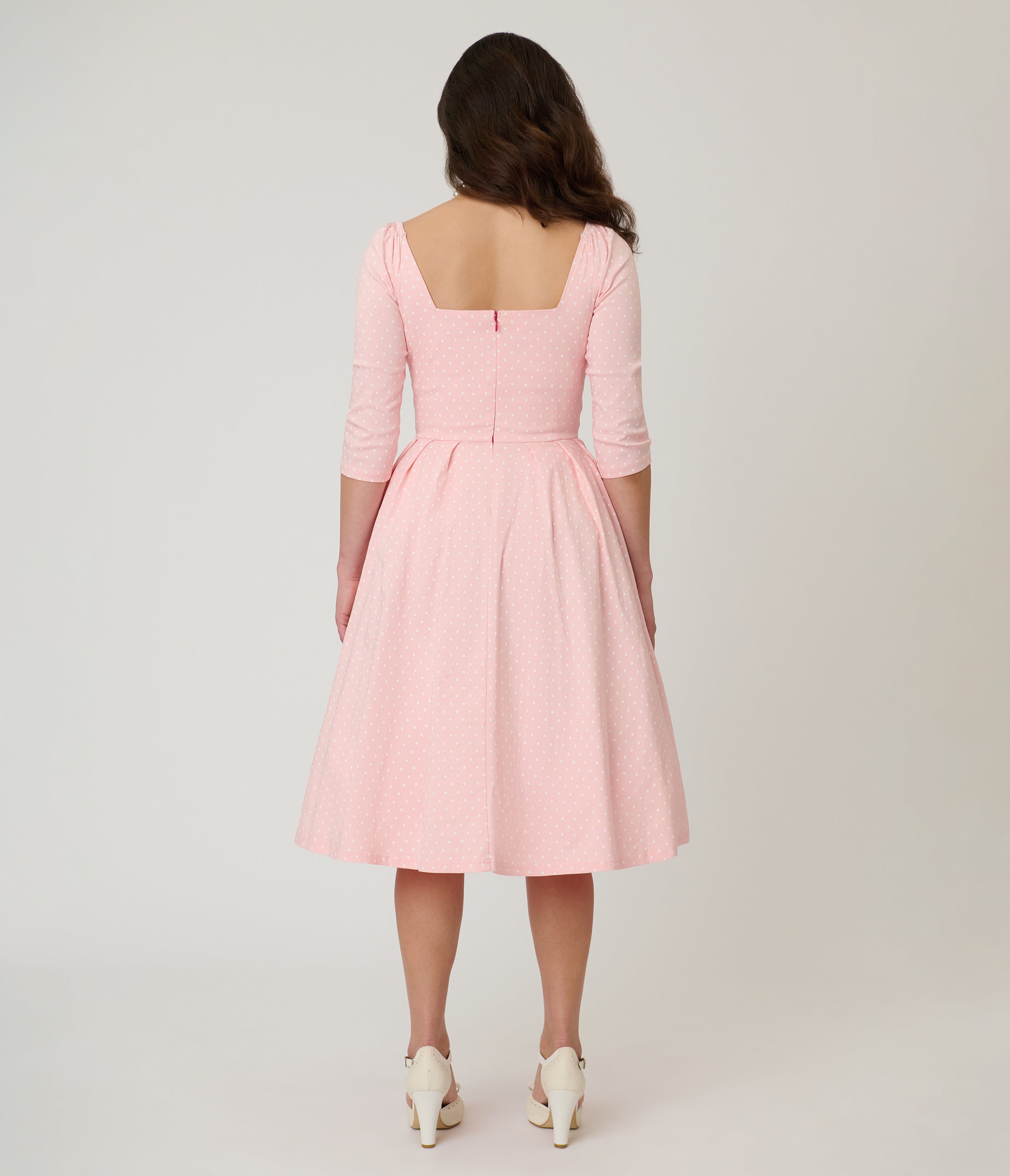 Unique Vintage Light Pink Pin Dot Lamar Swing Dress