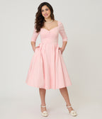 Unique Vintage Light Pink Pin Dot Lamar Swing Dress