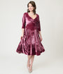 Unique Vintage Mauve Velvet Front Twist Swing Dress
