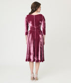 Unique Vintage Mauve Velvet Front Twist Swing Dress