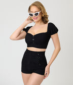 Pinky Pinups Textured Black High Waist Sailor Swim Bottoms