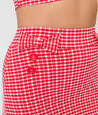 Pinky Pinups Red Gingham Bow Accent Swim Skirt