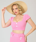 Pinky Pinups Pink Gingham Seersucker Swim Top
