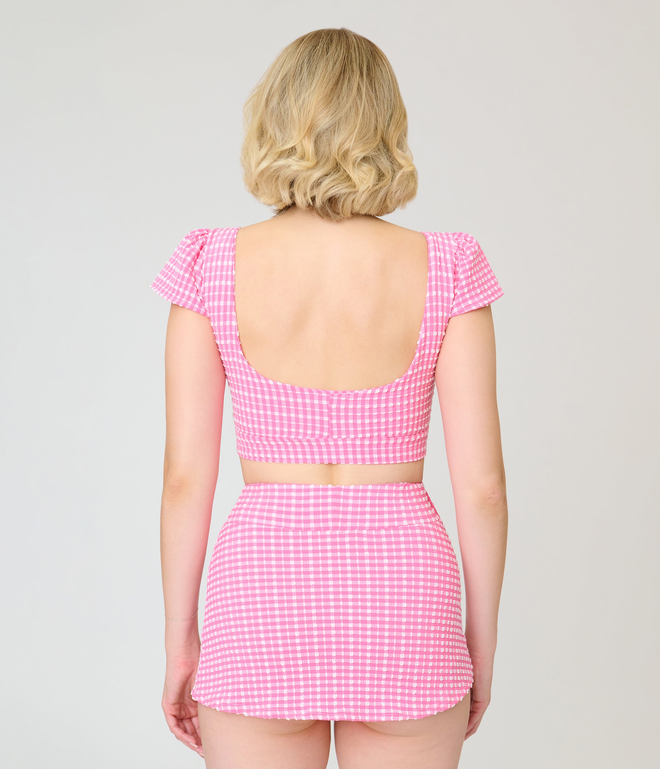 Pinky Pinups Pink Gingham Bow Accent Swim Skirt