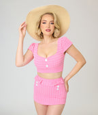 Pinky Pinups Pink Gingham Bow Accent Swim Skirt