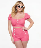 Pinky Pinups Textured Hot Pink High Waist Sailor Swim Bottoms