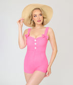 Pinky Pinups Pink Bow Romper Swim Suit