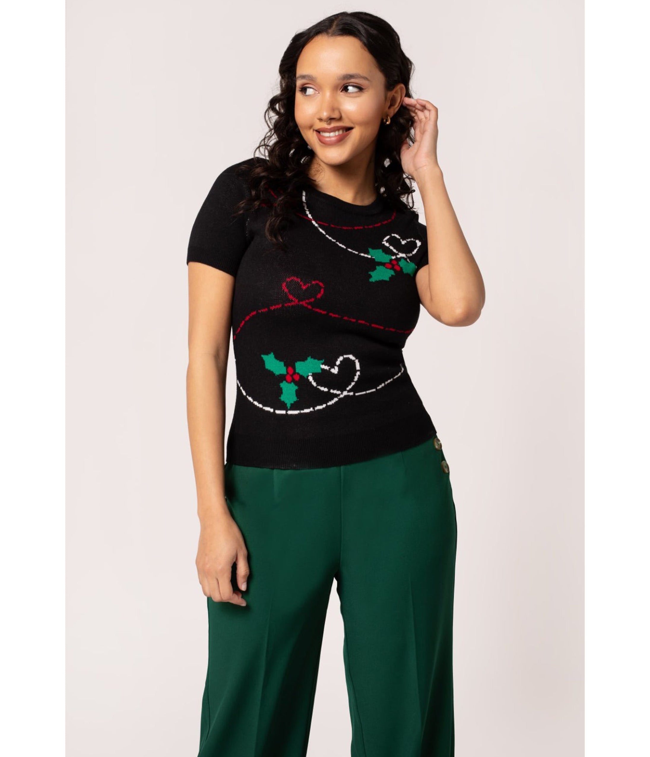 Hell Bunny Black Hearts & Holly Angelica Top