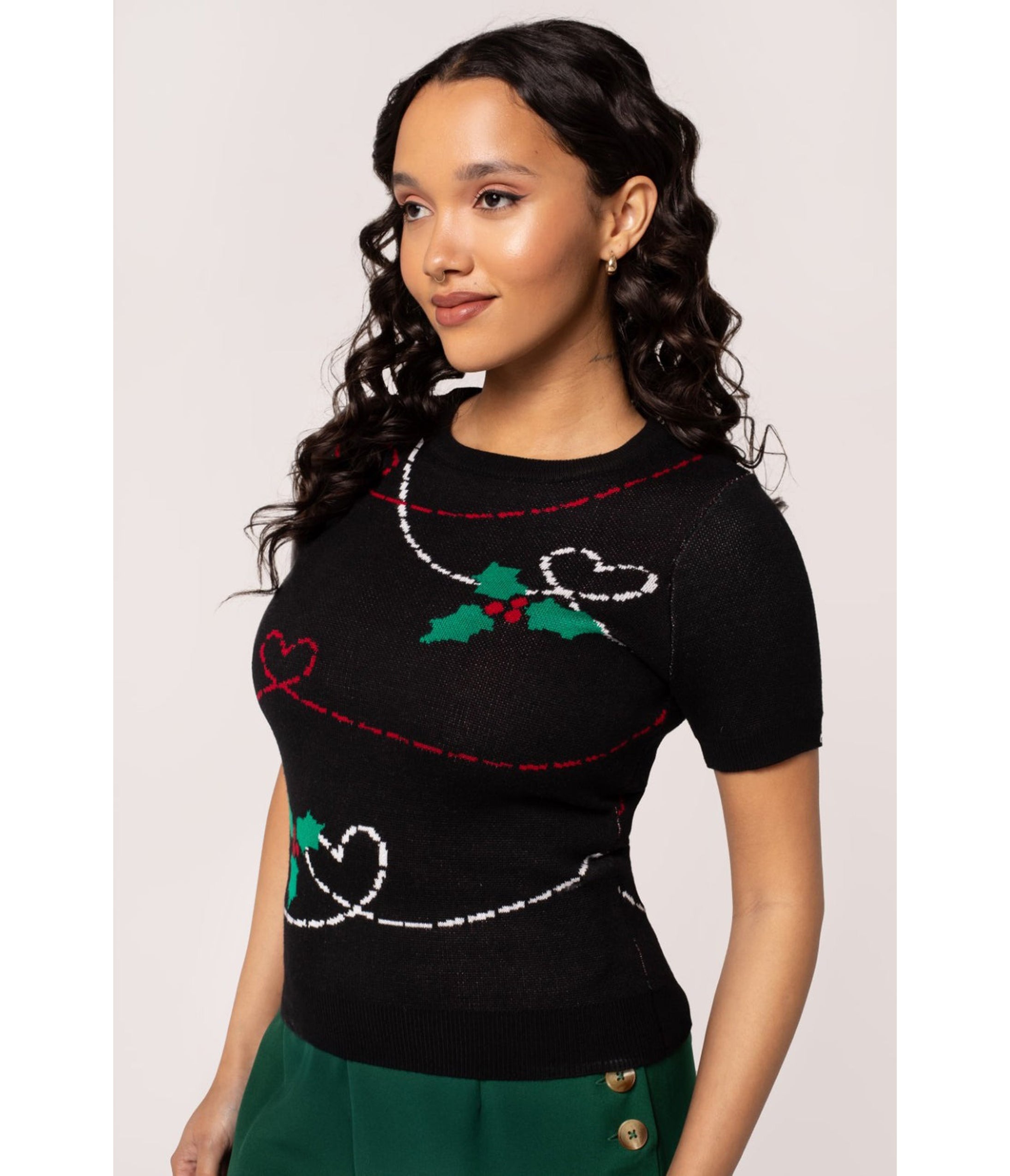 Hell Bunny Black Hearts & Holly Angelica Top