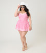 Barbie™ x Unique Vintage Plus Size Pink Bandana Heart Smocked Skirted Romper