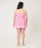Barbie™ x Unique Vintage Plus Size Pink Bandana Heart Smocked Skirted Romper