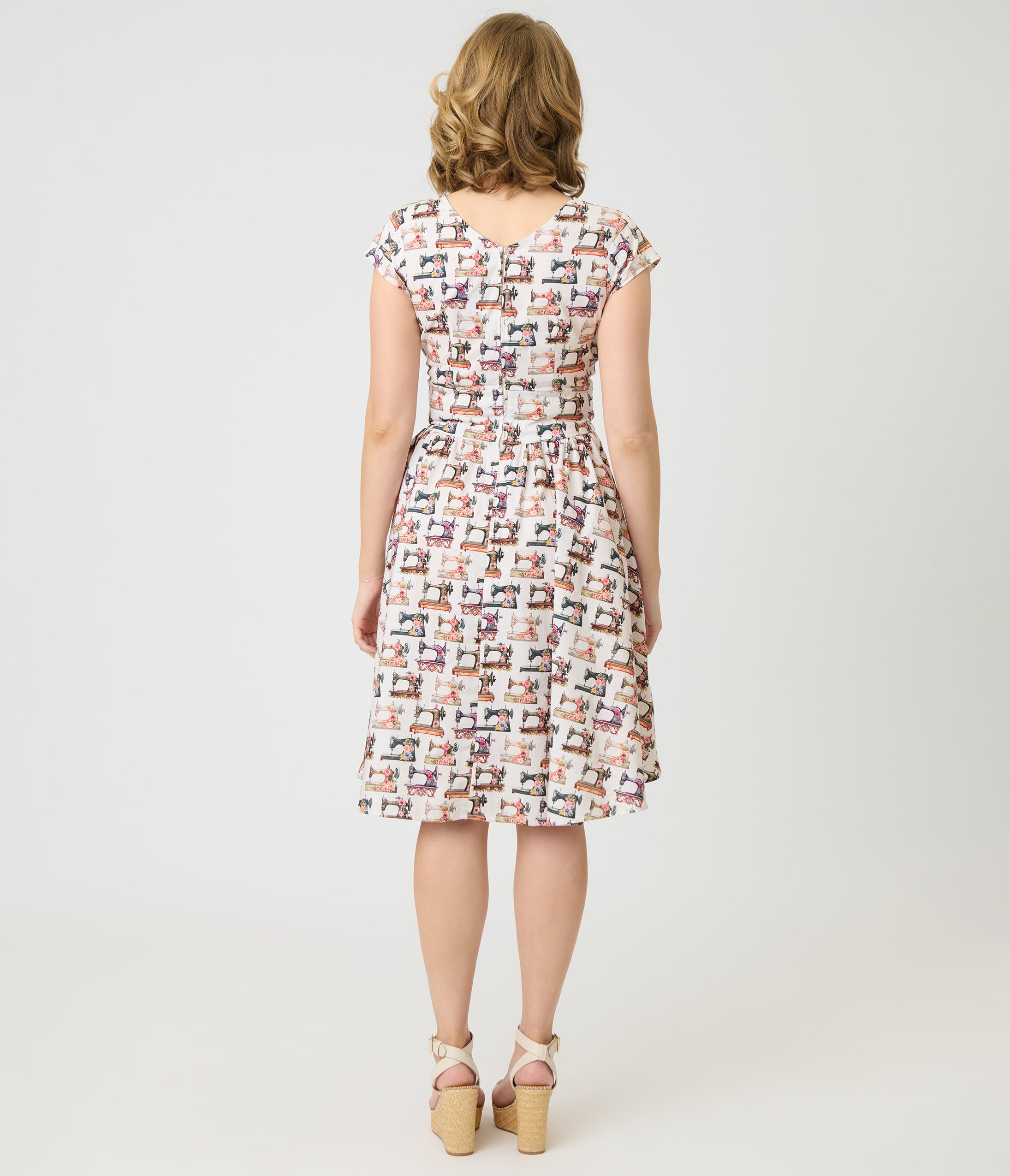 Retrolicious Sewing Machine Print Greta Swing Dress