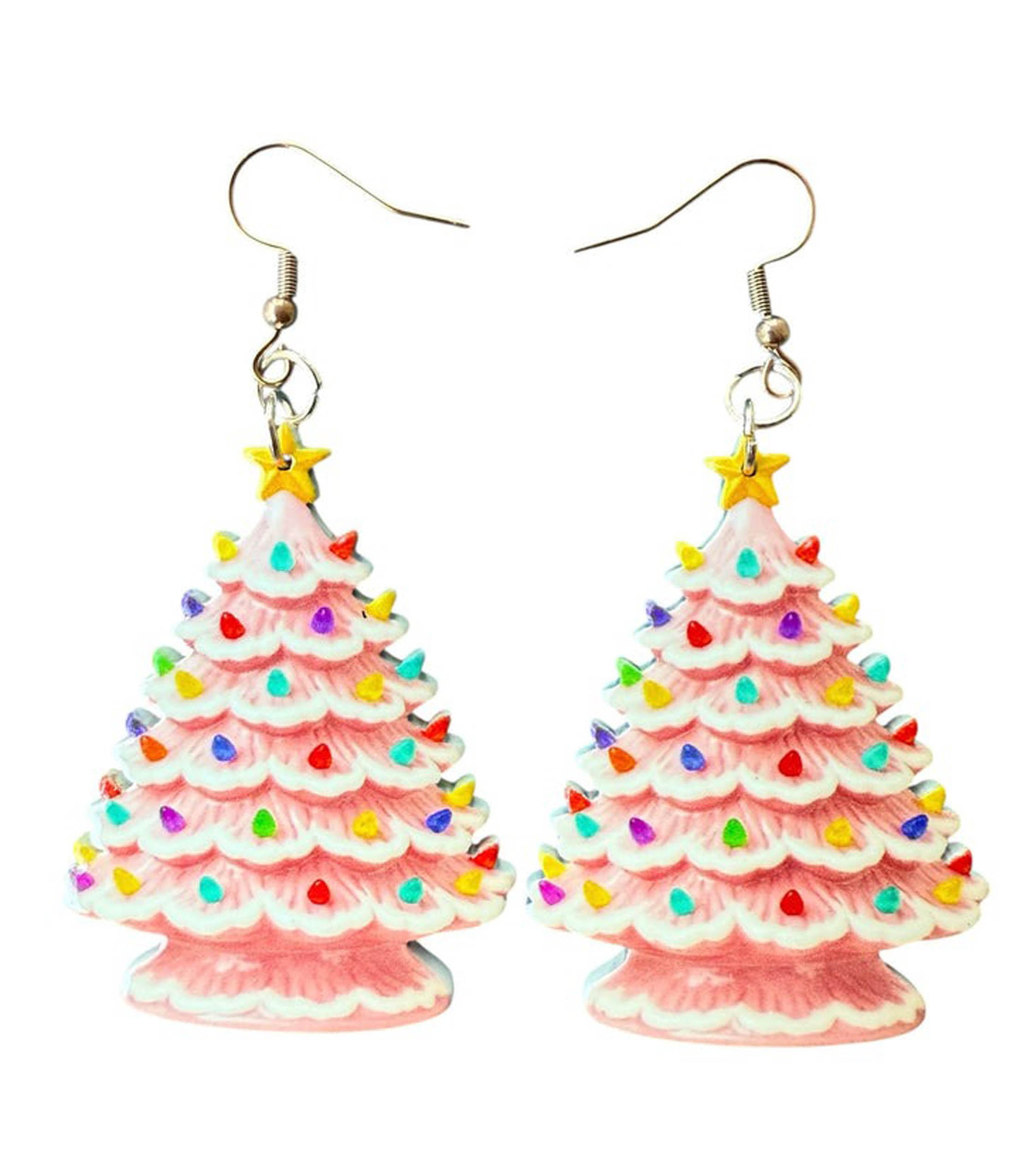 Vintage Pink Christmas Tree Earrings