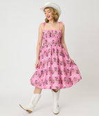 Barbieâ€šÃ‘Â¢ x Unique Vintage Pink Rodeo Print Sleeveless Swing Dress